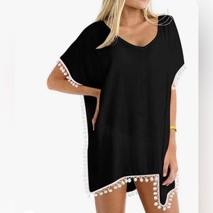 Boutique Black Chiffon Beach‎ or Pool Cover Up NWT One Size